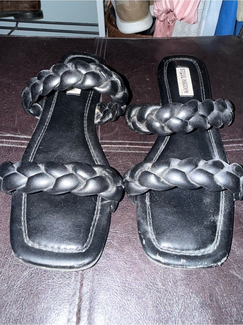 Steve Madden Black Braided Double-Strap Slide Sandals